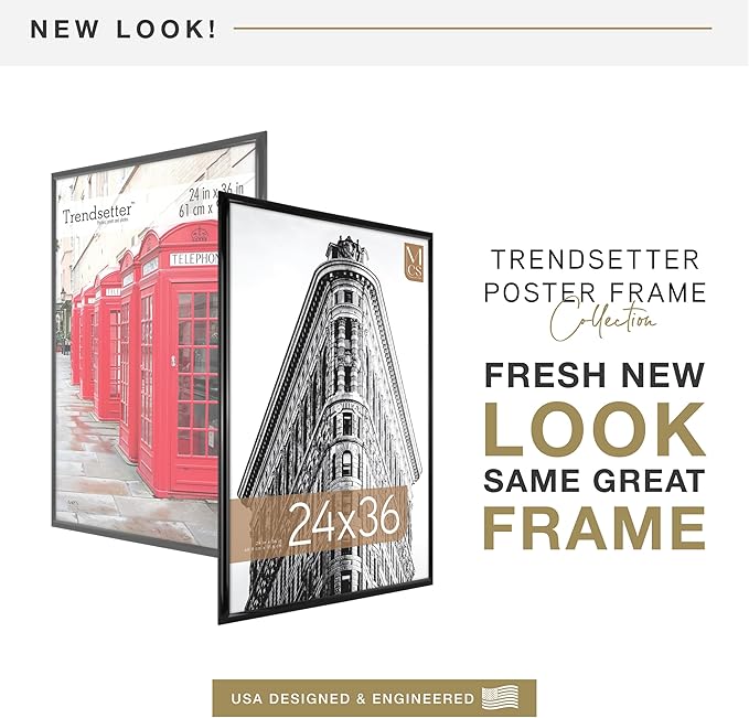 MCS Trendsetter 24x36 Poster Frame Black High-Gloss, Vertical & Horizontal Wall Hanging Large Picture Frame for Photos, Posters & Art Prints (2-Pack)