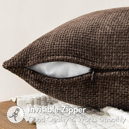 MIULEE Pack of 2 Couch Throw Pillow Covers 18x18 Inch Neutral Dark Brown Boho Accent Decorative Pillow Covers Soft Chenille Farmhouse Cushion Covers for Home Decor Bed Sofa Living Room