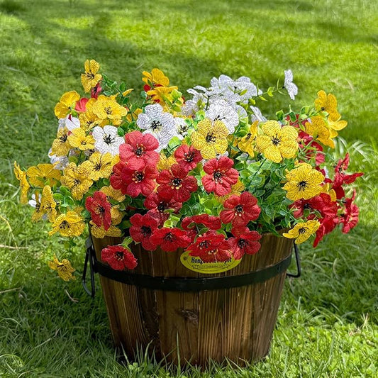 12 Bundles Artificial Flowers for Outdoor,UV Resistant Fake Flowers,Faux Plants for Outside Hanging Planters,Artificial Plants for Indoor Porch Garden Home Wedding Decor(Yellow,Red,White)