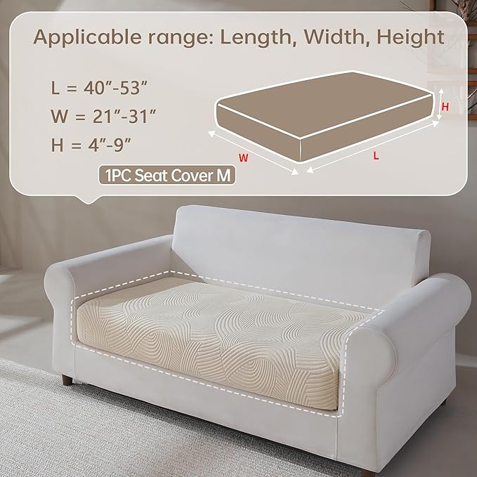 Couch Cushion Covers for Sectional and L Shaped Sofa, Stretch Soft Sofa Covers Washable Wear Resistant Slipcovers Furniture Protector Pet-Friendly (1PC Loveseat Cushion Cover, Ivory)