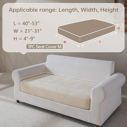 Couch Cushion Covers for Sectional and L Shaped Sofa, Stretch Soft Sofa Covers Washable Wear Resistant Slipcovers Furniture Protector Pet-Friendly (1PC Loveseat Cushion Cover, Ivory)