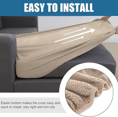 Smiry Waterproof Couch Cushion Covers, Stretch Jacquard Sectional Couch Covers, L Shape Chaise Lounge Sofa Slipcover, Washable Elastic Furniture Protector for Pets, Kid (XL-Chaise Cover, Camel)