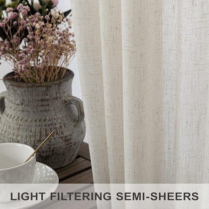 Pitalk Cream Curtains 80 Inch Length for Living Room 2 Panels Back Tab Rustic Modern Farmhouse Privacy Semi Sheer Linen Drapes Pleated Curtains for Bedroom 52x80 Long Curtain Off White Ivory Colored