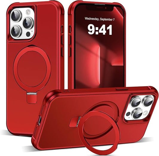 Compatible with iPhone 13 Pro Case with Invisible Magnetic O-Ring Stand Military-Grade Case for iPhone 13 Pro 6.1" [Compatible with Mag-Safe][Great Grip Feeling], Red