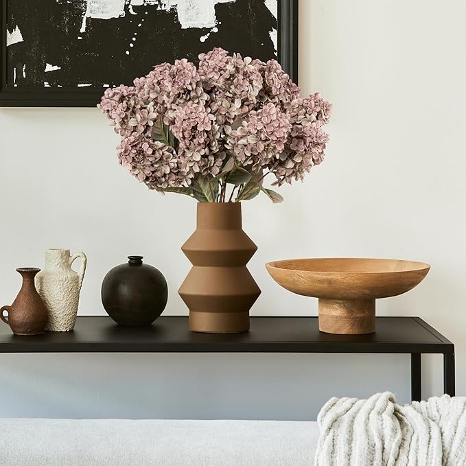 Fake Flowers Hydrangea Silk Flowers with Stems,Brown Flowers Fall Hydrangea Artificial Flowers,Winter Flowers Artificial for Decoration Vase Indoor and Outdoor 24"（Brown ） 8PCS Wthout Vase