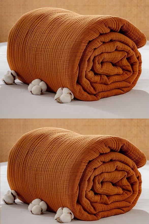 Muslin Blanket - Pure 100% Turkish Cotton Airy Soft Light Versatile Gauze Throw Blanket for Bed, Couch, Sofa (Cinnamon Brown, Queen XL Size (95" x 95" inch))