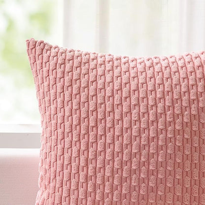 Kevin Textile Valentines Day 12x24 Inch Pillow Cover 1 Pack Boho Decorative Soft Striped Corduroy Lumbar Farmhouse Accent Rectangle Cushion Case for Living Room Couch Sofa Bed, Dark Pink