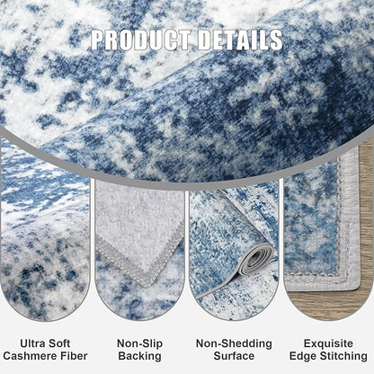 6x9 Area Rug Living Room Rug: Washable Modern Abstract Soft Thin Rug Indoor Floor No Slip Stain Resistant Carpet for Bedroom Dining Room Farmhouse Nursery Home Office - Blue