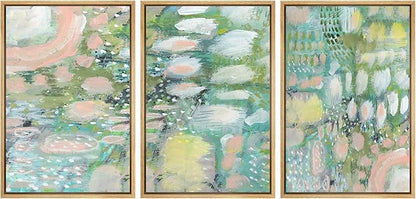 MUDECOR Framed Wall Art Print Set Vibrant Textured Abstract Multi-Colored Illustrations Modern Art Boho Decorative Colorful Chic for Living Room, Bedroom, Office - 24"x36"x3 Natural