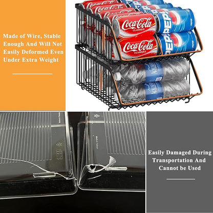 GILLAS 2 Pack Stackable Soda Can Organizer with Dividers for Refrigerator, Can Holder Dispenser Canned Food Organizer, Beverage Storage Basket Rack Drink Organizer for Fridge, Kitchen, Pantry, Black
