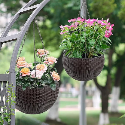 13.5 inch 2Pack Large Hanging Planters for Outdoor/Indoor Plants, Self Watering Hanging Pot with Water Level Indicato, Drainage Holes and Chain for Garden Porch, Brown