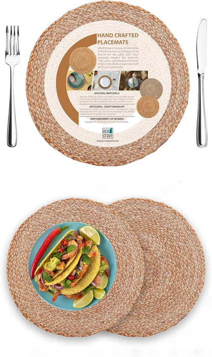 Eco Crave Jute Round Woven Placemats Set of 2, Natural 13 Inch Boho Farmhouse Rustic Hand Woven Place mat for Dining Table Decor, Wicker Chargers Heat Resistant Easy to Clean and Non-Slip Placemat