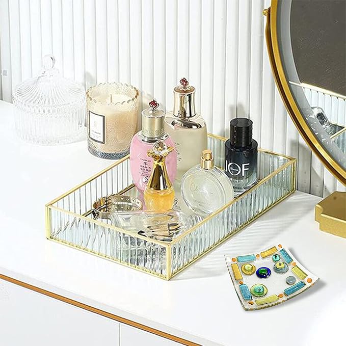 LADY&HOME Glass Decorative Jewelry Tray,Fused Art Glass Silver Foil Trinket Dish for Earrings,Necklace,Keys,Birthday Mother's Day Christmas Gifts for Women (Eyes)