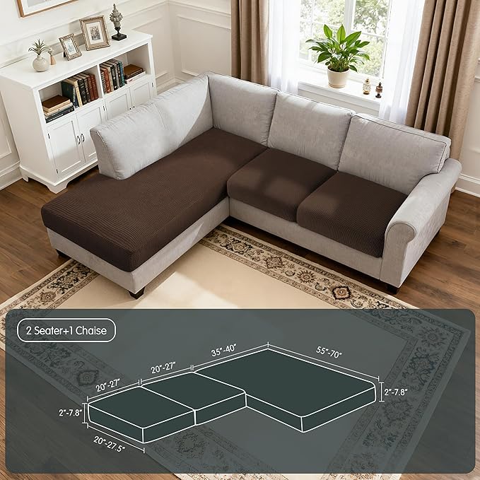 Hokway Chaise Cover Set Individual Couch Cushion Slipcovers Reversible Cushion Protector for L-Shape Sofa