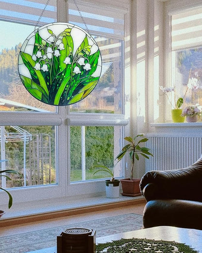 Stained Acrylic Window Hanging-Lily of The Valley Flower Plant Suncatcher for Window Doors Home Decoration,Christmas,Thanksgiving Day,Mother's Day Birthday Gift for Women,Men,and Mom(6 in)