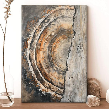 IBHJSART Framed Tree Ring Canvas Wall Art Vintage Colorful Wood Stump Painting Prints Modern Minimalist Pictures Neutral Nature Rustic Farmhouse Decor Living Room Bedroom Bathroom Office