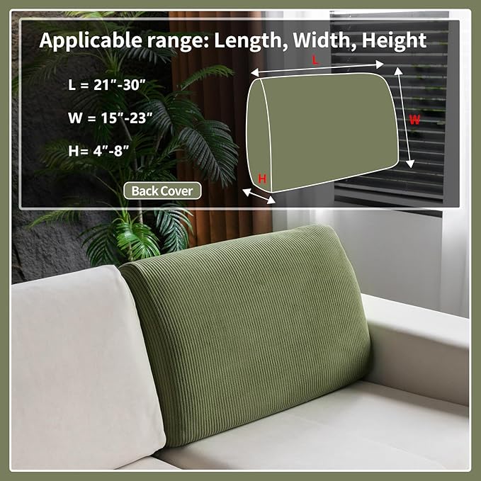 Sectional Couch Covers, Wear Resistant Stretch Sofa Covers Washable Soft Couch Cushion Covers Anti Slip Furniture Protector Sofa Slipcovers for Pets (1 Piece Back Couch Cover, Green)