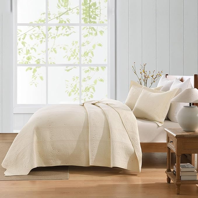 MarCielo 100% Cotton Quilt Set Lightweight Bedspread with Scalloped Edge, Farmhouse Vintage Bedding, All Season Use(Tu Beige,King (114"x102"))