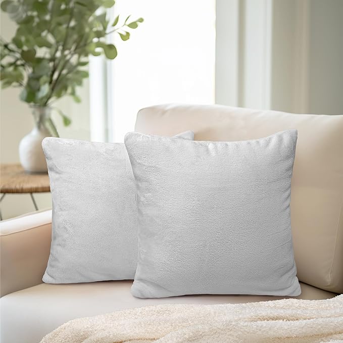 PAVILIA Light Gray Throw Pillow Covers 18x18 Set of 2, Decorative Pillow Cases for Bed Sofa Couch, Boho Aesthetic Accent Decor Cushion Bedroom Living Room, Velvet Square Euro Sham Covers, Light Grey