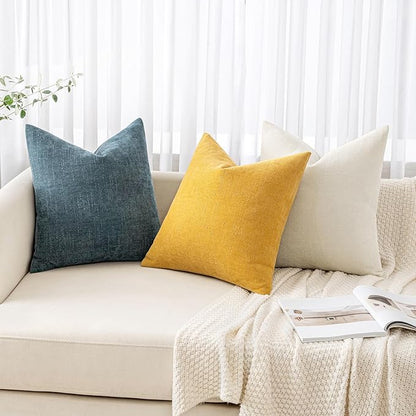 MIULEE Pack of 2 Decorative Throw Pillow Covers Soft Chenille Throw Pillows Solid Textured Cushion Covers for Spring Couch Sofa Bedroom Living Room 20x20 Inch, Mustard Yellow