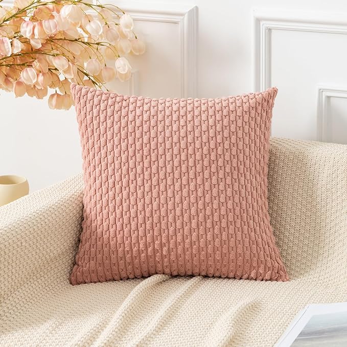 Kevin Textile Throw Pillow Covers Soft Corduroy Decorative Set of 2 Valentines Day Boho Striped Pillow Covers Pillowcases Farmhouse Home Decor for Couch Bed Sofa Living Room 20x20 Inch Baby Pink