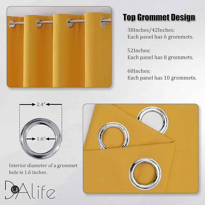 DUALIFE Yellow Solid Curtains 96 Inch Length Blackout Curtain Panels for Bedroom Room Darkening Gold Window Drapes Thermal Insulated Grommet Top 52Wx96L,2 Panels