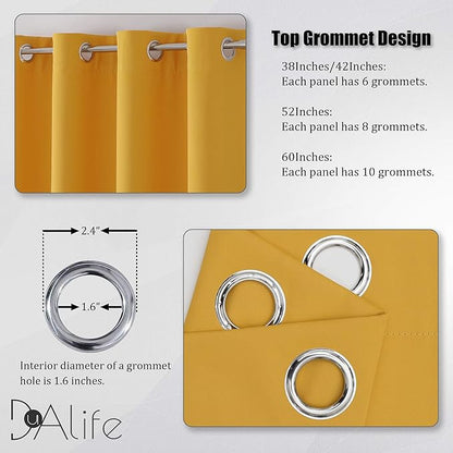 DUALIFE Yellow Curtains 108 Inches Long 2 Panels Blackout Curtain Panels for Bedroom Room Darkening Gold Solid Window Drapes for Living Room Thermal Insulated Grommet Top 60Wx108L