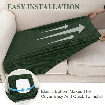 Couch Cushion Cover Chaise Lounge Cover Washable Separate Seat Chaise Couch Cover Stretch Sectional Sofa Slipcover(1 Piece for Chaise or Sofa 3-Seater, Green)