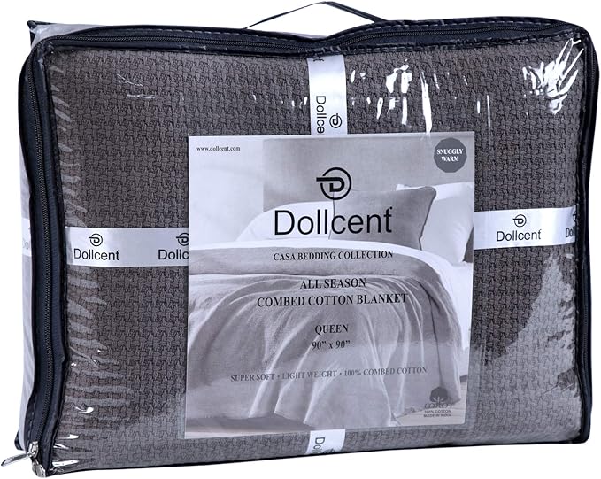 DOLLCENT 100% Cotton King Size Blanket for Bed, Premium Soft Combed Lightweight Blankets, Washed Breathable Cozy Bed Throw Blanket, Grey King Cotton Blankets for All Season: Grey (108"x90")