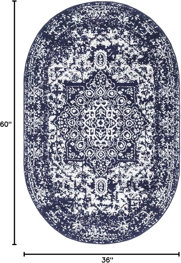 Rugs.com Arlington Collection Rug – 3' x 5' Oval Navy Blue Medium-Pile Rug Perfect for Living Rooms, Large Dining Rooms, Open Floorplans