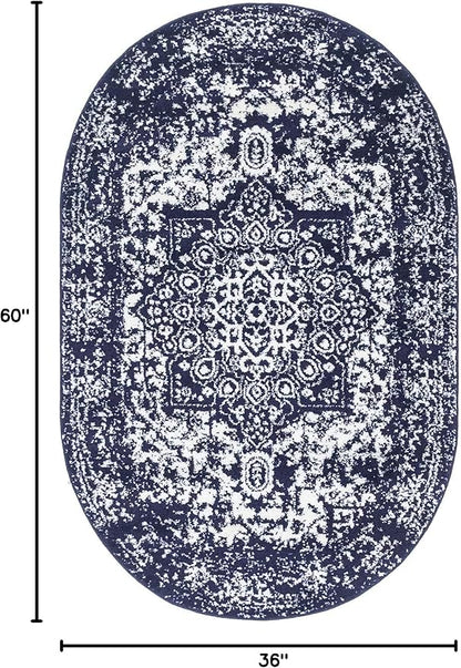 Rugs.com Arlington Collection Rug – 3' x 5' Oval Navy Blue Medium-Pile Rug Perfect for Living Rooms, Large Dining Rooms, Open Floorplans