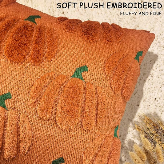 Fall Pumpkin Decorative Throw Pillow Covers 22x22 Set of 2 Pillow Covers, Faux Fur Square Pillow Cover Fluffy Plush Accent Throw Pillow Case, Throw Pillow Cover Cushion Cover for Autumn