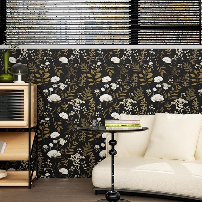 Dark Floral Wallpaper Peel and Stick Boho Wallpaper 17.5in x 393in Vintage Leaf Contact Paper Vinyl Waterproof Self Adhesive Leaf Botanical Wall Paper for Bedroom Walls Kitchen Cabinet