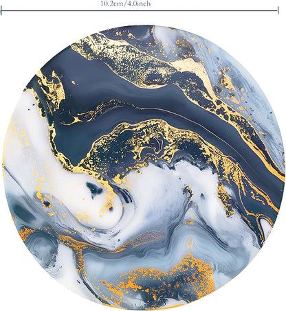 Ceramic Drink Coasters Set of 6 with Holder, Modern Marble Absorbent Ceramic Coasters, Round Ceramic Table Coasters for Home Decor Coffee Kitchen (4 Inches), Sea Blue