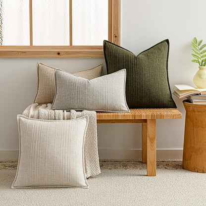a moment Linen Pillow Covers Set of 2,Boho Farmhouse Throw Pillowcases Neutral Textured Decorative Covers for Couch Sofa, Soft Linen Blend Accent Case Cushion Living Room Home Decor 24"x24"Light Grey