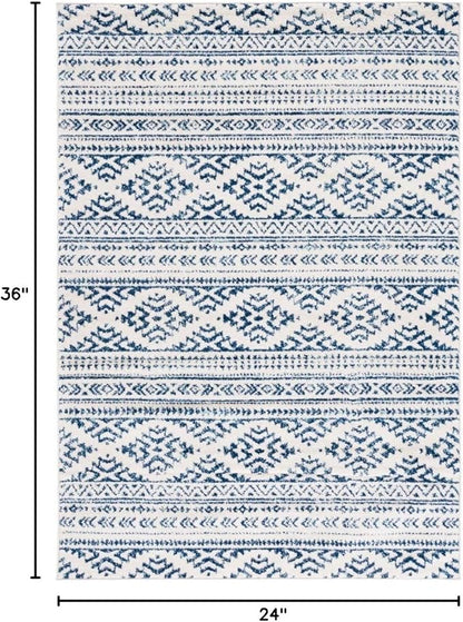 SAFAVIEH Tulum Collection Accent Rug - 2' x 3', Ivory & Navy, Moroccan Boho Tribal Design, Non-Shedding & Easy to Clean, Ideal for Front Door, Kitchen, Entryway, Foyer (TUL272D)