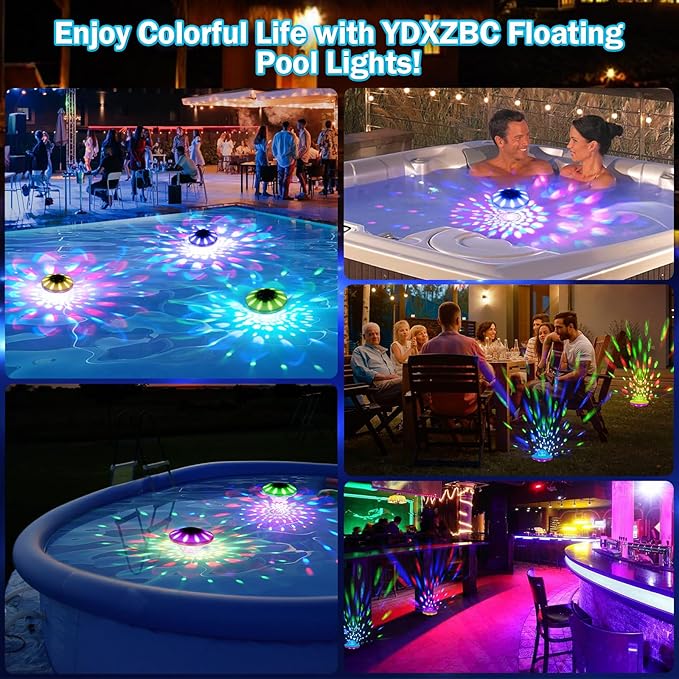 Floating Pool Lights, Upgraded Pool Lights with 6 Dynamic Lighting Effects, Rechargeable 4000mAh IP68 Waterproof Upper and Lower RGB Color Changing Light with Remote for Pond, Hot Tub 1 Pack