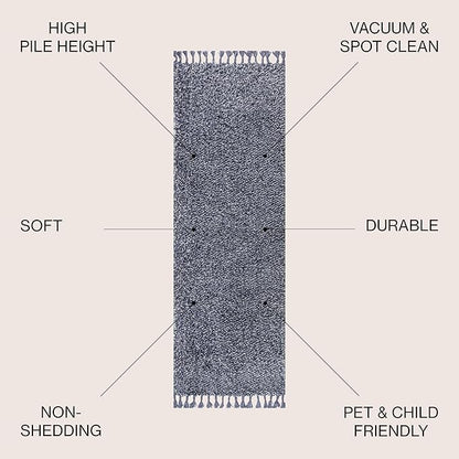 JONATHAN Y Mercer Shag Plush Tassel Denim Blue Runner Rug, 2x8, Contemporary, Modern, Easy-Cleaning for Living Room, Bedroom, Kitchen, Pet Friendly, Non-Shedding (MCR100C-28)