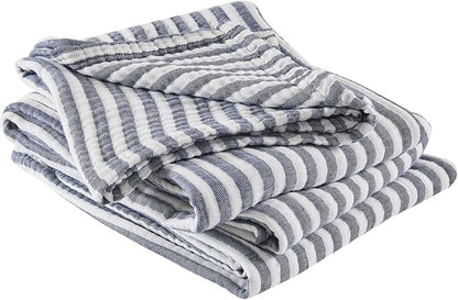 EMME Cotton Muslin Large Throw Blanket Couch Breathable Gauze Soft Lightweight Bed Blankets Adults (Striped Navy, 50"x70")