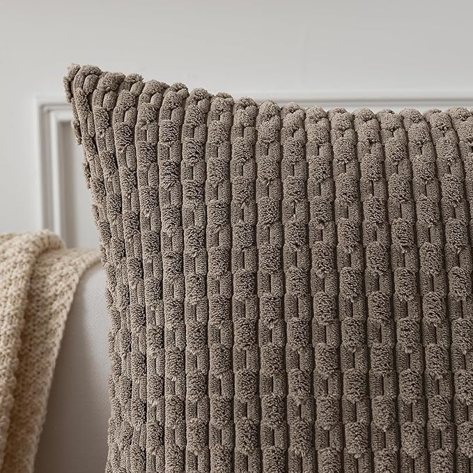 Kevin Textile 14x36 Inch Long Lumbar 1 Pack Boho Decorative Throw Pillow Cover Soft Striped Corduroy Rectangle Cushion Case Farmhouse Solid Color Accent for Living Room Couch Sofa Bed, Light Brown