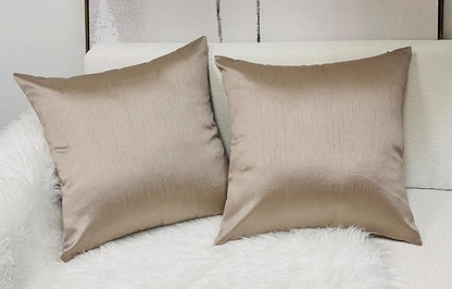 Aiking Home 18x18 Inches Faux Silk Square Throw Pillow Cover, Zipper Closure, Sand (Set of 2)