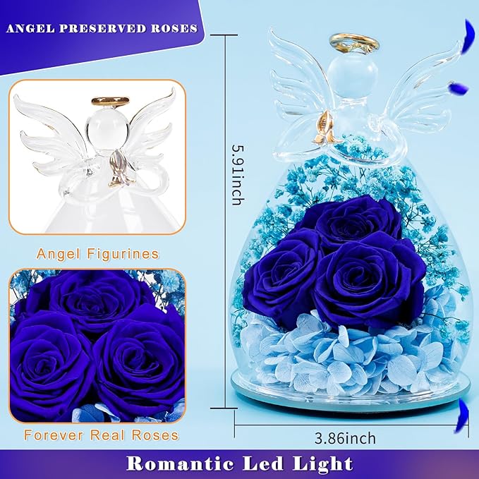Beferr Valentines Day Rose Gifts for Her Women Mom Gifts for Birthday, Fresh Flowers for Delivery Prime Forever Preserved Rose in Glass Angel Figurine, for Grandma Wife Kids Daughter