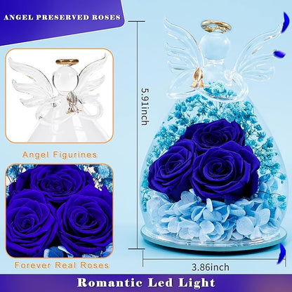 Beferr Valentines Day Rose Gifts for Her Women Mom Gifts for Birthday, Fresh Flowers for Delivery Prime Forever Preserved Rose in Glass Angel Figurine, for Grandma Wife Kids Daughter
