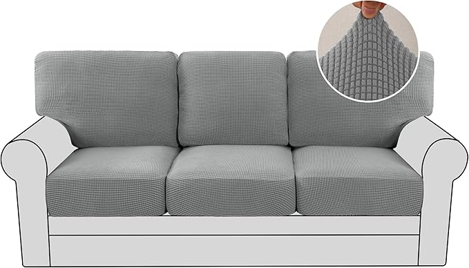 H.VERSAILTEX Multi-Pieces Sofa Slipcovers for 3 Seat Cushion Couch High Stretch Couch Cushion Covers Jacquard Textured Twill Fabric(3 Seat Covers Plus 3 Back Cushion Covers, Dove)