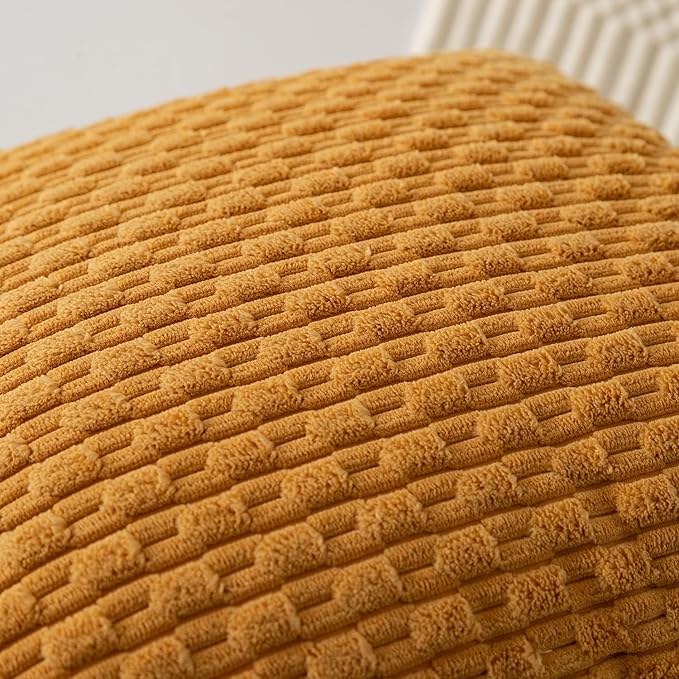 Kevin Textile Throw Pillow Covers Soft Corduroy Decorative Set of 2 Boho Striped Pillow Covers Pillowcases Farmhouse Home Decor for Couch Bed Sofa Living Room 24x24 Inch Golden Yellow