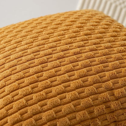 Kevin Textile Throw Pillow Covers Soft Corduroy Decorative Set of 2 Boho Striped Pillow Covers Pillowcases Farmhouse Home Decor for Couch Bed Sofa Living Room 22x22 Inch Golden Yellow