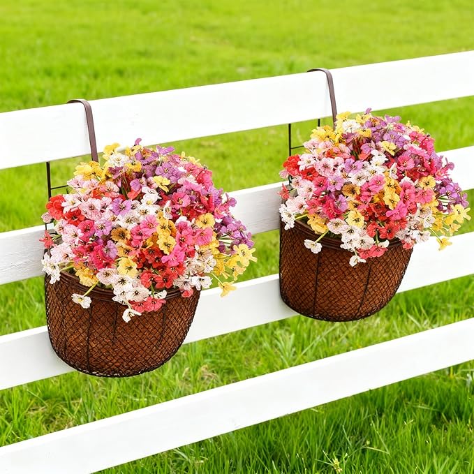 Artificial Flowers for Outdoor Faux Plants for Spring Summer Decoration, UV Resistant Realistic Silk Plastic Fake Flowers Garden Porch Patio Balcony Yard Front Home Decor, 24 Bundles