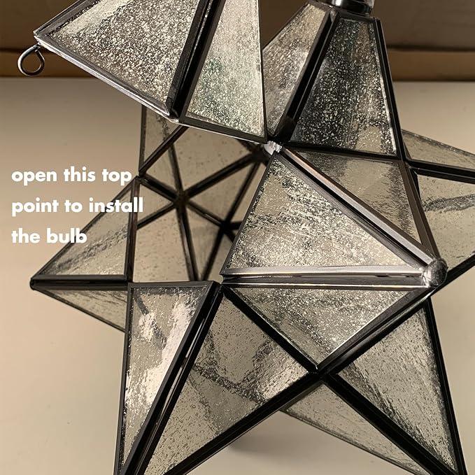 14'' Moravian Star Pendant Light Seeded Glass Star Lights with Adjustable Hanging Chain Light for Kitchen Bedroom Dining-Dimmable