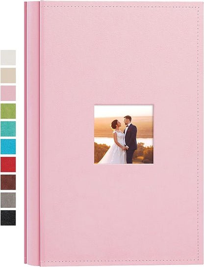 potricher Small Photo Album 4x6 300 Photos Leather Cover Picture Book with 300 Horizontal Pockets for Family Wedding Anniversary and Baby (Pink)