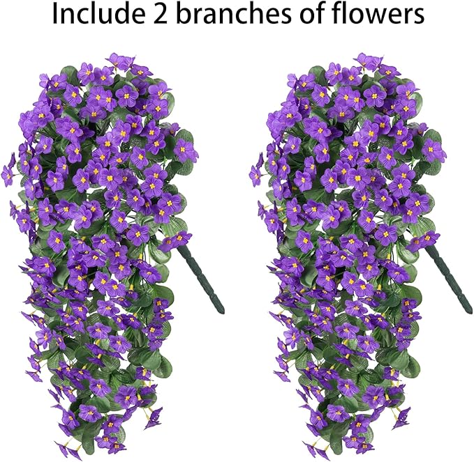 HyeFlora Artificial Faux Hanging Plants Flowers Vines for Outdoor Outside Winter Decoration, 2PCS Fake Silk Purple Daisy Mums UV Resistant Look Real Orchid Vine for Front Door Porch Planter Balcony